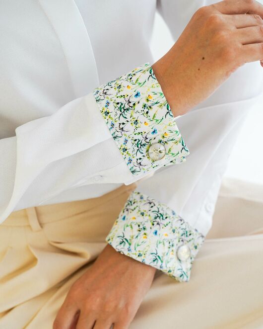 Женская рубашка из хлопка под запонку, с отделкой цветы - 8595 от byME 