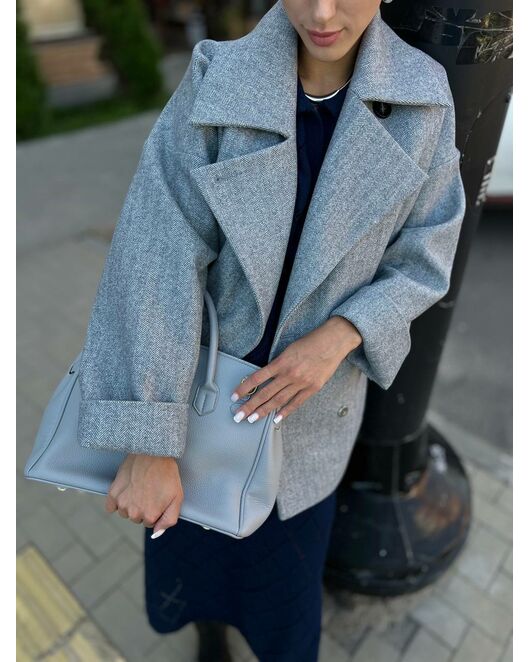 Пальто S055 Sivas елочка Белый/Серый от Doroteya 