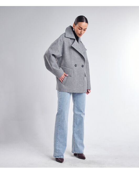 Пальто S055 Sivas елочка Белый/Серый от Doroteya 