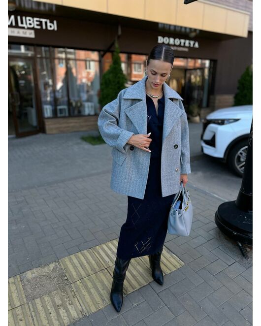 Пальто S055 Sivas елочка Белый/Серый от Doroteya 