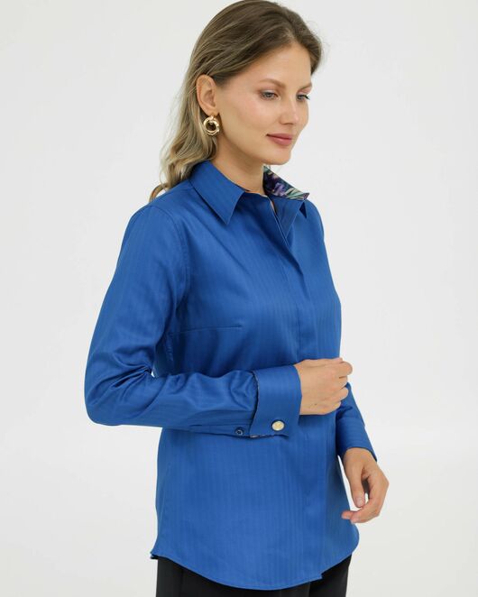 Рубашка хлопковая под запонки синяя с отделкой ирисы 8918 от byME 