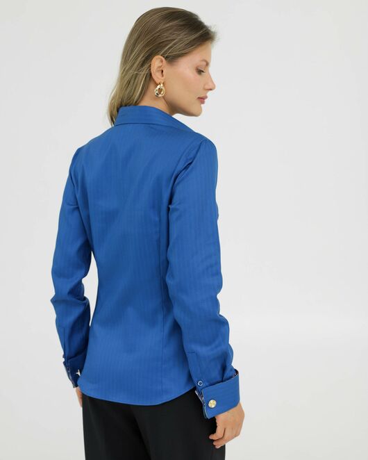 Рубашка хлопковая под запонки синяя с отделкой ирисы 8918 от byME 