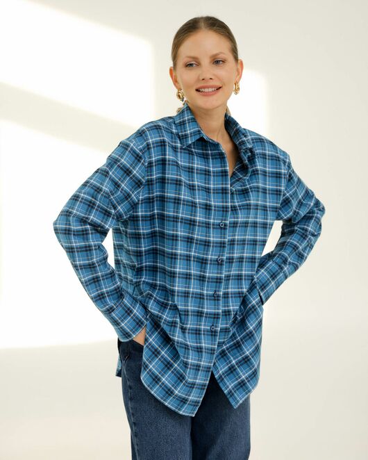 Рубашка хлопковая синяя клетка 8922 от byME 