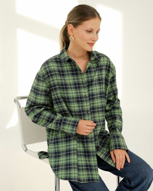 Рубашка хлопковая зеленая клетка 8923 от byME  Рубашка хлопковая зеленая клетка 8923 от byME