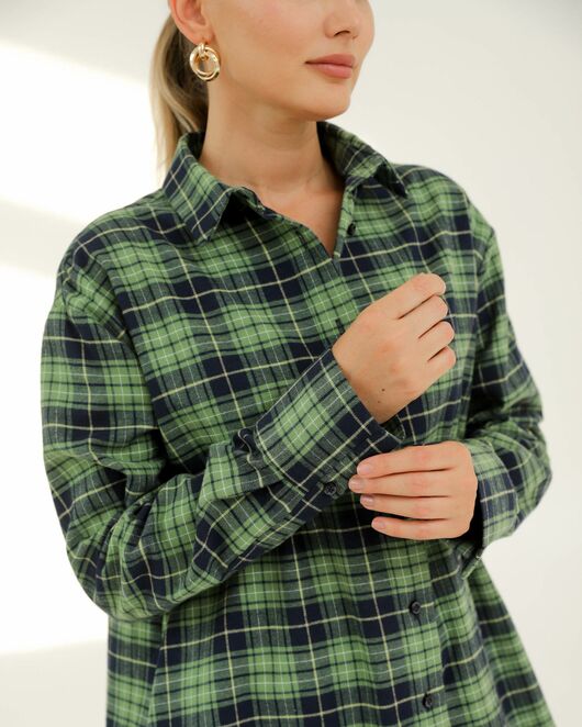 Рубашка хлопковая зеленая клетка 8923 от byME  Рубашка хлопковая зеленая клетка 8923 от byME