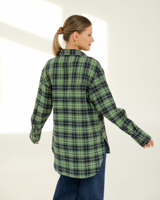 Рубашка хлопковая зеленая клетка 8923 от byME  Рубашка хлопковая зеленая клетка 8923 от byME