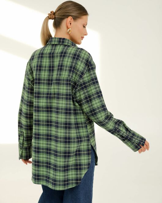 Рубашка хлопковая зеленая клетка 8923 от byME  Рубашка хлопковая зеленая клетка 8923 от byME