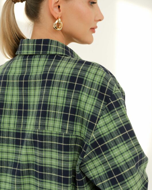 Рубашка хлопковая зеленая клетка 8923 от byME  Рубашка хлопковая зеленая клетка 8923 от byME