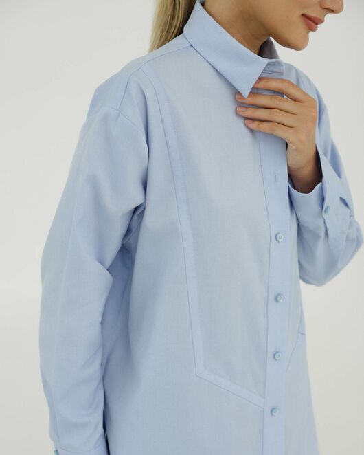 Рубашка хлопковая голубая с манишкой 8925 от byME  Рубашка хлопковая голубая с манишкой 8925 от byME