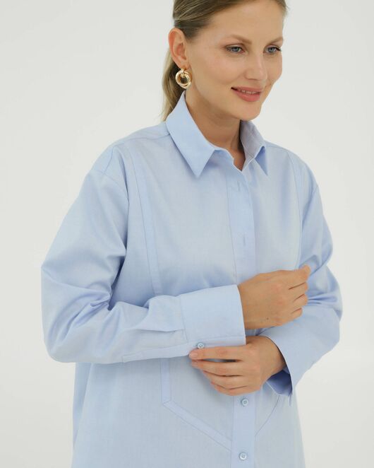 Рубашка хлопковая голубая с манишкой 8925 от byME  Рубашка хлопковая голубая с манишкой 8925 от byME