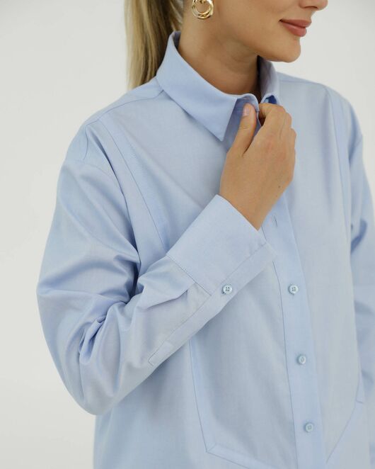 Рубашка хлопковая голубая с манишкой 8925 от byME  Рубашка хлопковая голубая с манишкой 8925 от byME