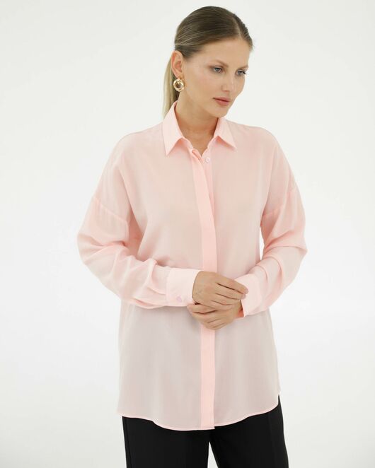 Рубашка шелковая розовая в прямом силуэте  8927 от byME 