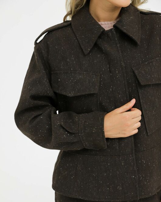 Жакет укороченный коричневый с добавлением шерсти - 125082 от LW 