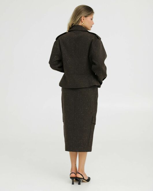 Жакет укороченный коричневый с добавлением шерсти - 125082 от LW 