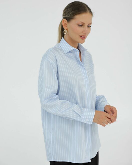 Рубашка хлопковая голубая в белую полоску 8935 от byME 