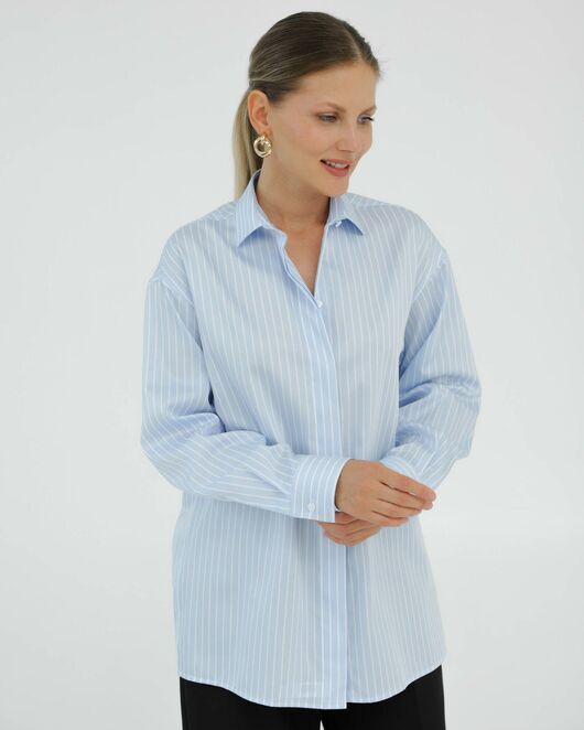 Рубашка хлопковая голубая в белую полоску 8935 от byME 