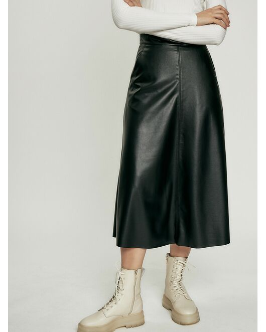 Юбка женская миди из эко кожи черная от byME 