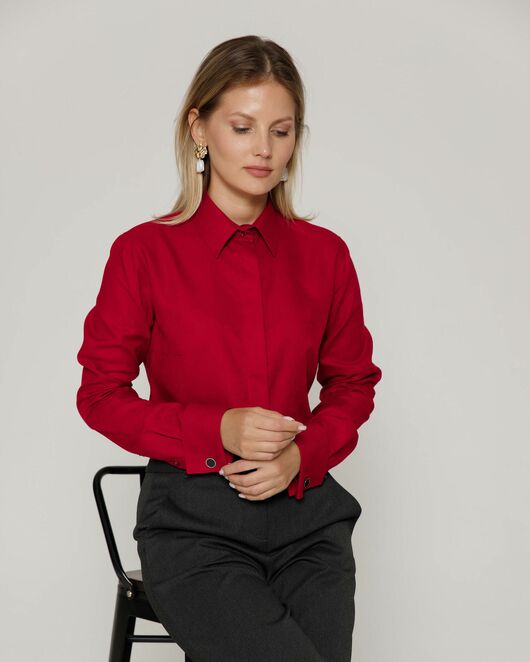 Женская рубашка под запонку из фактурной ткани бордовая- 8657 от byME 