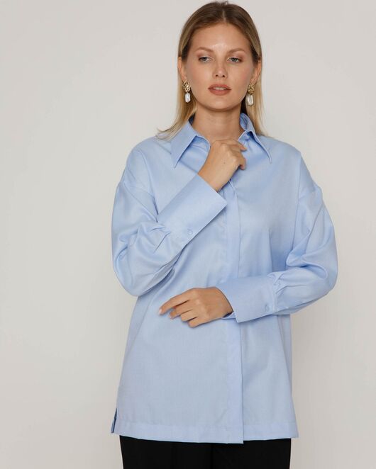 Женская рубашка с высоким манжетом голубая - 8500N от ByME 