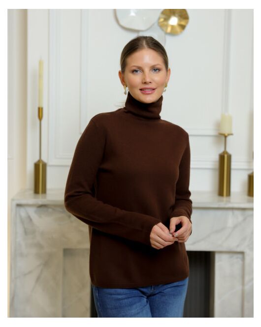 Водолазка из шерсти мериноса тонкой вязки коричневая от ByME 