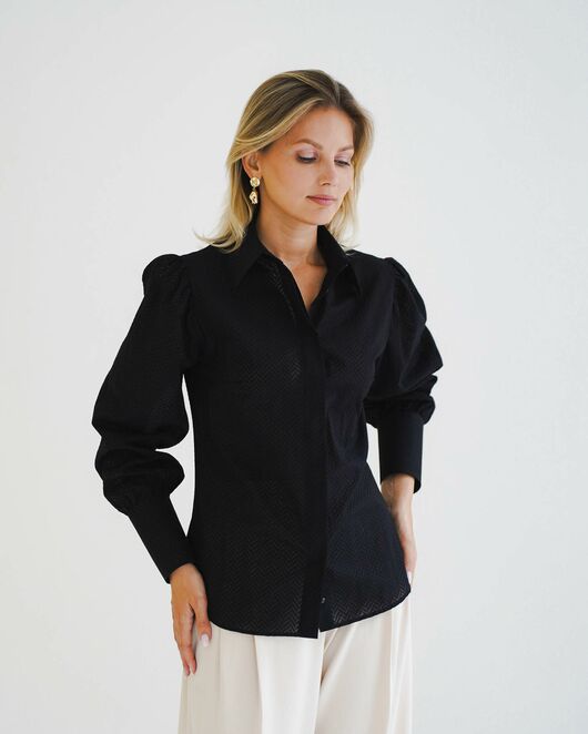 Женская рубашка с супатной застежкой черная - 8598 от byME  Женская рубашка с супатной застежкой черная - 8598 от byME