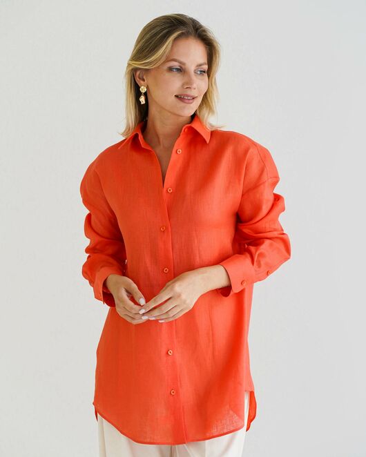 Женская рубашка льняная оранж - 8572 от byME 