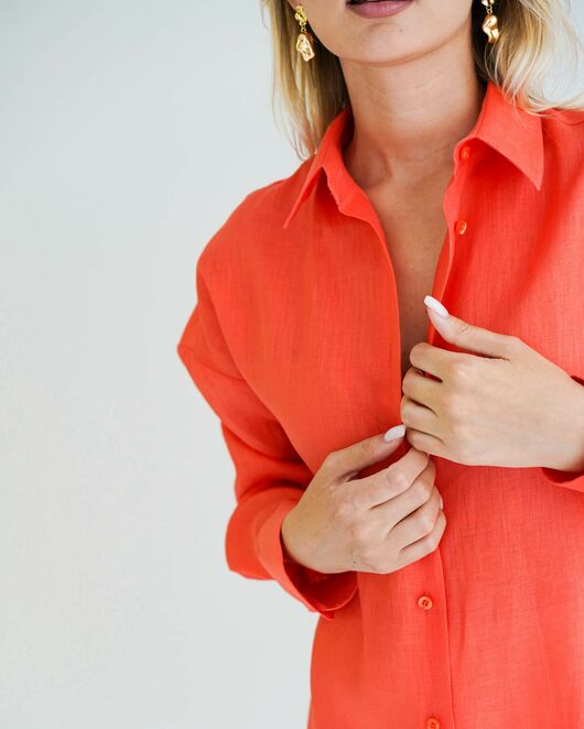 Женская рубашка льняная оранж - 8572 от byME 