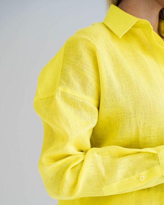 Женская рубашка изо льна оверсайз желтая - 8575 от  