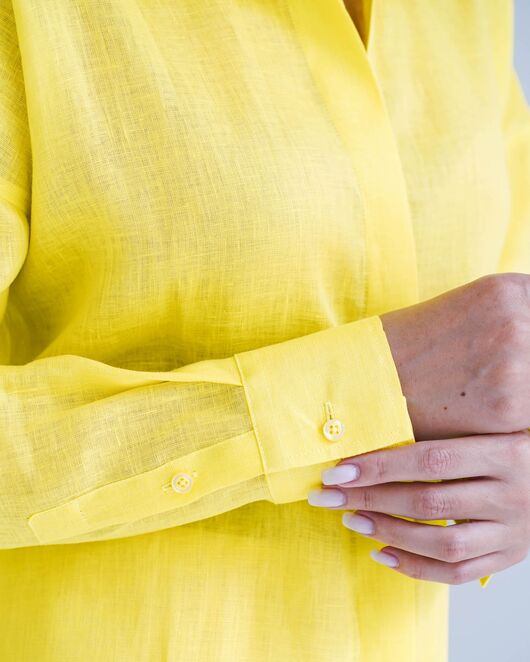 Женская рубашка изо льна оверсайз желтая - 8575 от  