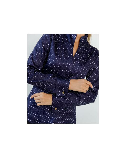 Женская рубашка под запонки воротник стойка синяя в белый горошек- 8607 от byME 