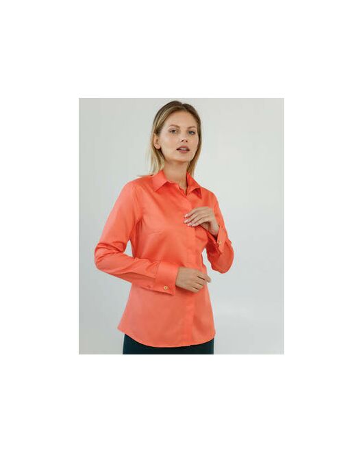 Женская рубашка полуприталенная под запонки в оранжевом цвете - 8619 от byME 