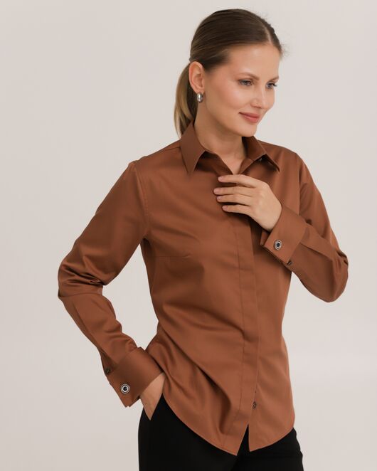Рубашка хлопковая коричневая под запонки 8914 от byME 