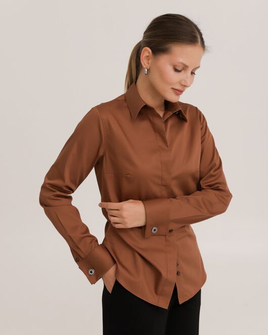 Рубашка хлопковая коричневая под запонки 8914 от byME 