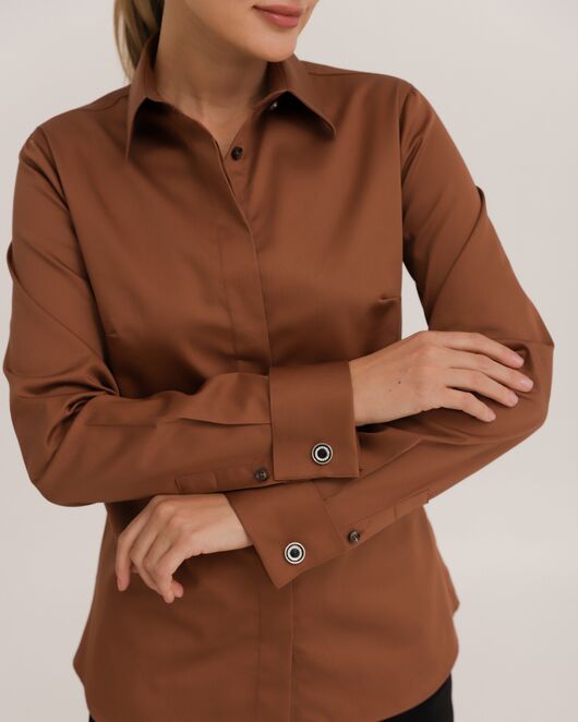 Рубашка хлопковая коричневая под запонки 8914 от byME 