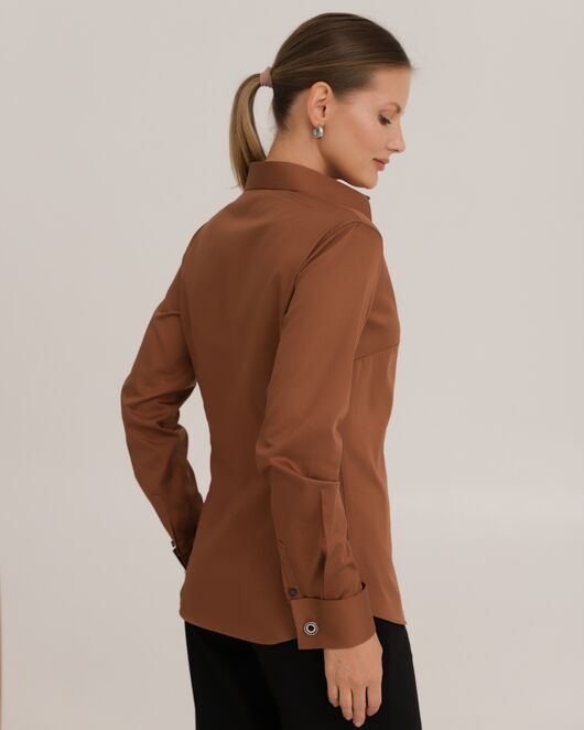 Рубашка хлопковая коричневая под запонки 8914 от byME 