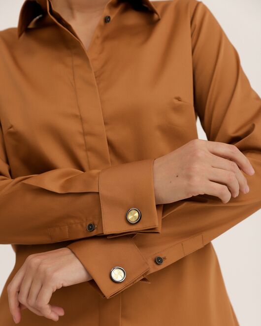 Рубашка хлопковая светло-коричневая под запонки 8915 от  