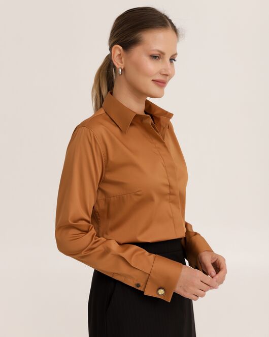 Рубашка хлопковая светло-коричневая под запонки 8915 от  