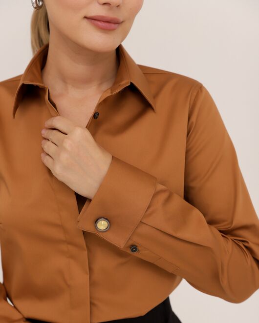 Рубашка хлопковая светло-коричневая под запонки 8915 от  
