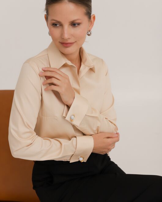 Рубашка хлопковая в бежевом цвете под запонки  8916 от byME 