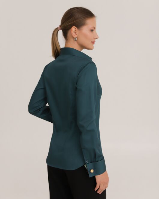 Рубашка хлопковая под запонки зеленая с отделкой ирисы 8919 от byME 
