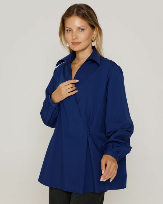 Женская рубашка на запа́х с поясом синяя - 8643 от byME 