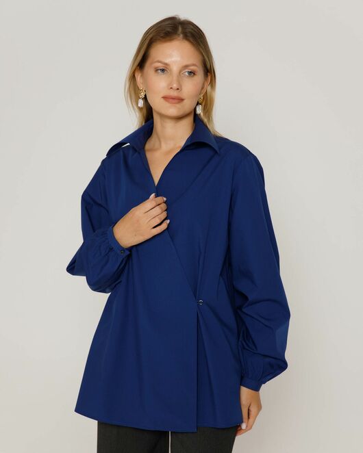 Женская рубашка на запа́х с поясом синяя - 8643 от byME 