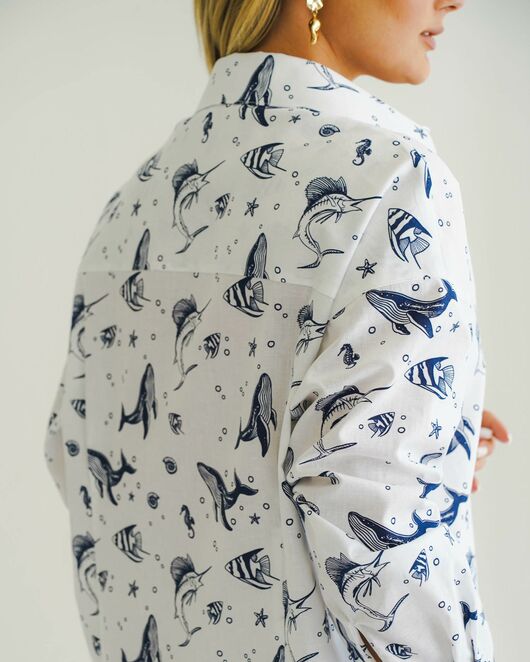 Женская рубашка с универсальным манжетом морской принт - 8548 от byME  Женская рубашка с универсальным манжетом морской принт - 8548 от byME