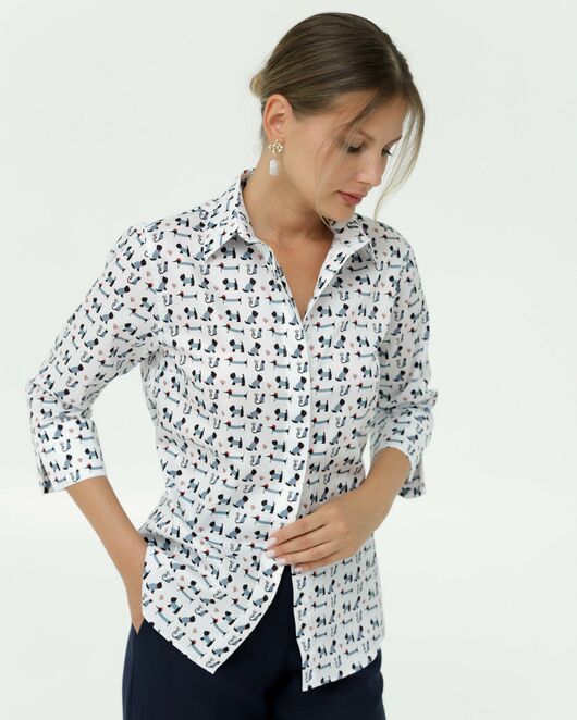 Женская рубашка из хлопка с рукавом 3/4 принт собачки в полоску от byME 