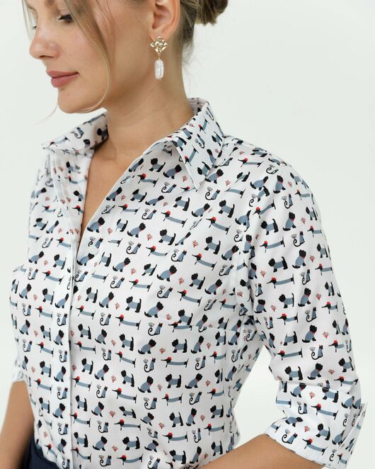 Женская рубашка из хлопка с рукавом 3/4 принт собачки в полоску от byME 
