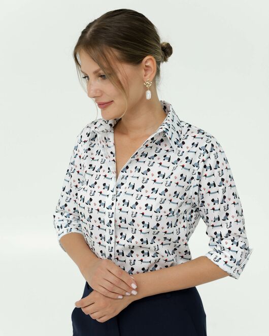 Женская рубашка из хлопка с рукавом 3/4 принт собачки в полоску от byME 