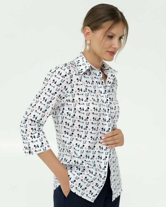 Женская рубашка из хлопка с рукавом 3/4 принт собачки в полоску от byME 
