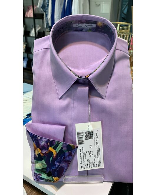 Рубашка хлопковая фиолетовая  с отделкой ирисы в полуприталенном силуэте под запонки 8885 от byME 
