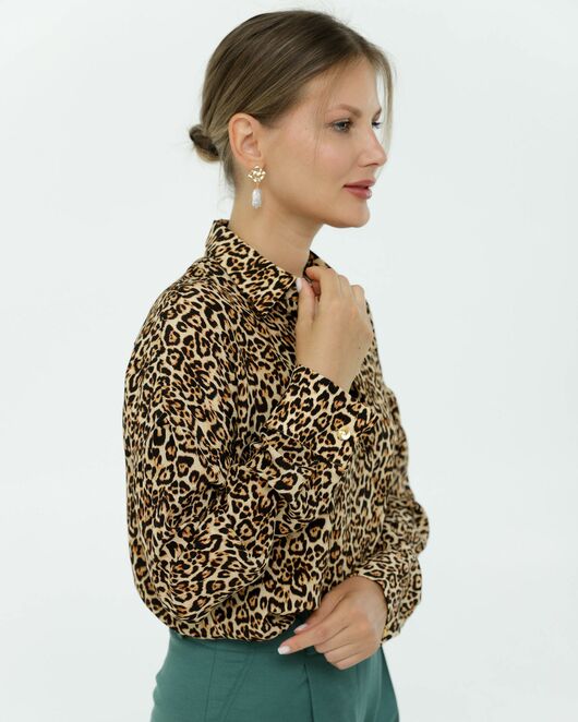 Рубашка шелковая принт леопард 8906 от  