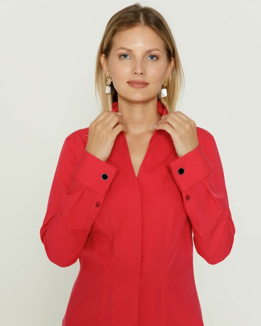 Женская рубашка под запонку воротник стойка красная - 8644 от byME 